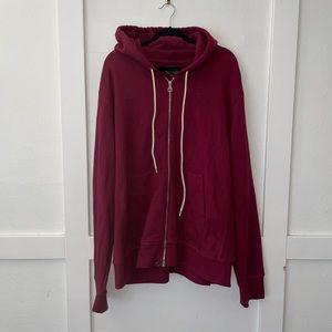 Tackma Burgundy Zippered Hooded Sweatshirt 3XL